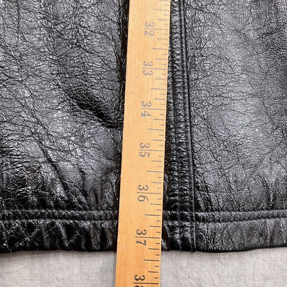 Maxima Wilsons Coat Women Lg Black Leather Double Breast Shiny Crinkle Long VTG - Picture 11 of 13